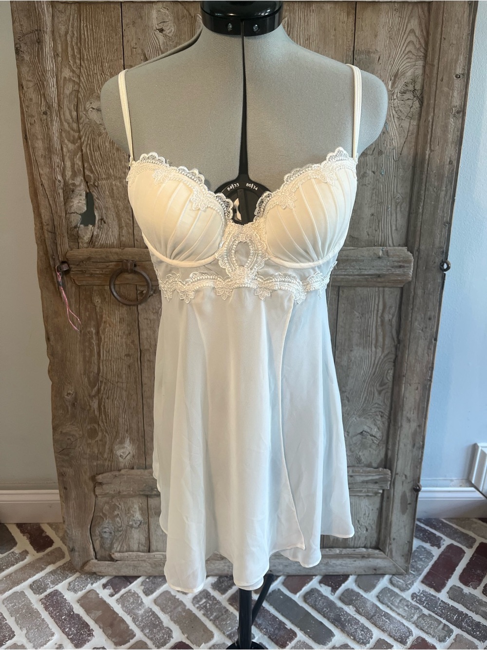 Ivory Lace Embellished Sheer Slip Dress Set New With Tags